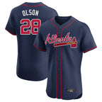 Atlanta Braves #28 Matt Olson Player Navy BFRAILEY Limited Elite Home Game Stitched Jerseys
