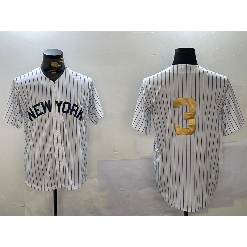 New York Yankees #3 Babe Ruth White BFRAILEY Pinstripe Without Name Fashion Cool Base Jersey 2