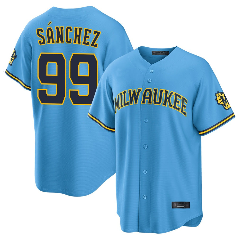 Milwaukee Brewers #99 Gary Sanchez Player Light Blue BFRAILEY Road Stadium Game Stitched Jerseys