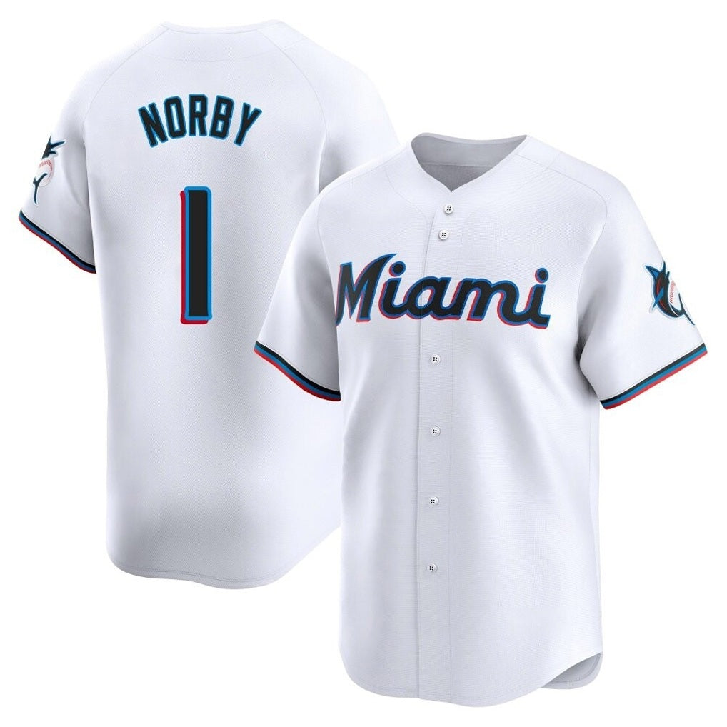 Miami Marlins #1 Connor Norby Player White BFRAILEY Home Limited Stitched Jerseys