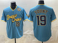 Milwaukee Brewers #19 Robin Yount Powder Blue BFRAILEY City Connect With Home & Bob Uecker Patch Limited Stitched Jersey