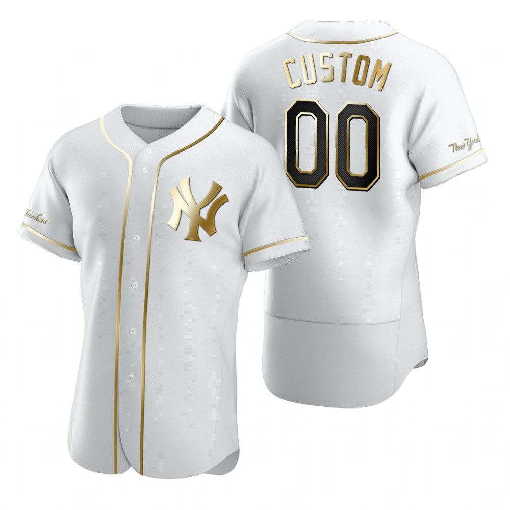 Custom New York Yankees White BFRAILEY Stitched Flex Base Golden Edition Jersey