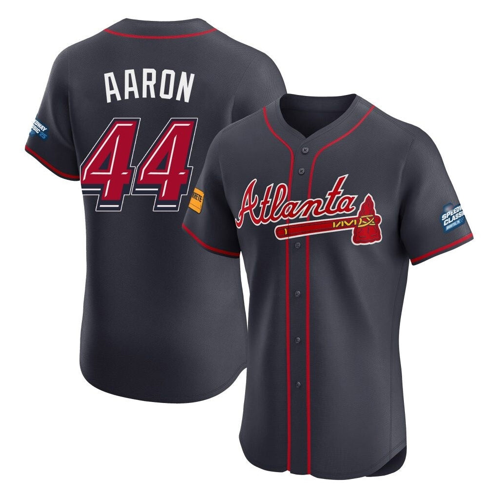 Atlanta Braves #44 Hank Aaron Player Navy BFRAILEY 2025 Speedway Classic Limited Elite Home Game Stitched Jerseys