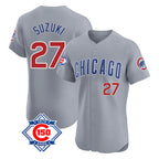 Chicago Cubs #27 Seiya Suzuki Player Gray BFRAILEY Road 150th Anniversary Limited Elite Home Stitched Jerseys