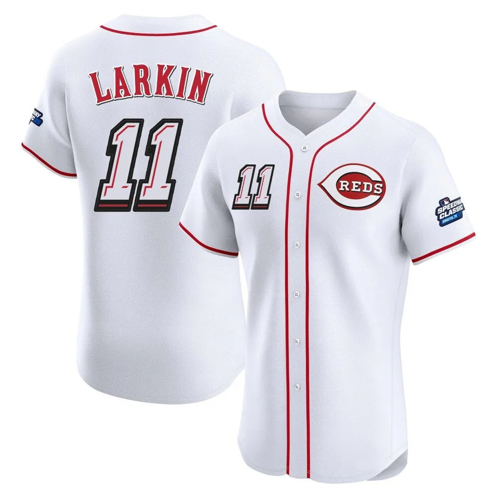 Cincinnati Reds #11 Barry Larkin Player White BFRAILEY Speedway Classic Limited Elite Home Stitched Jerseys