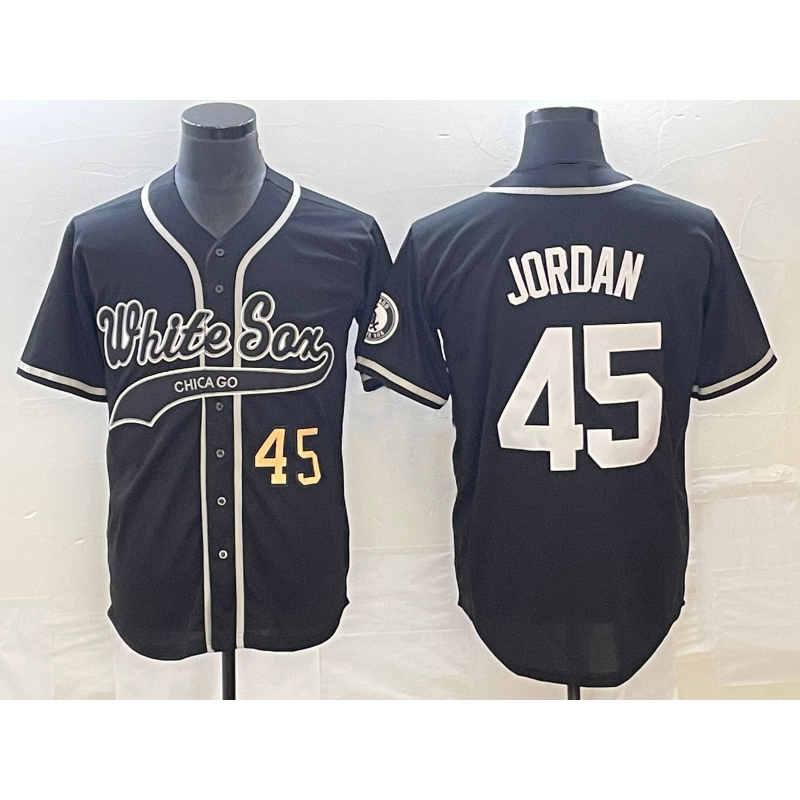 Chicago White Sox #45 Michael Jordan Number Black BFRAILEY Cool Base Stitched Jersey