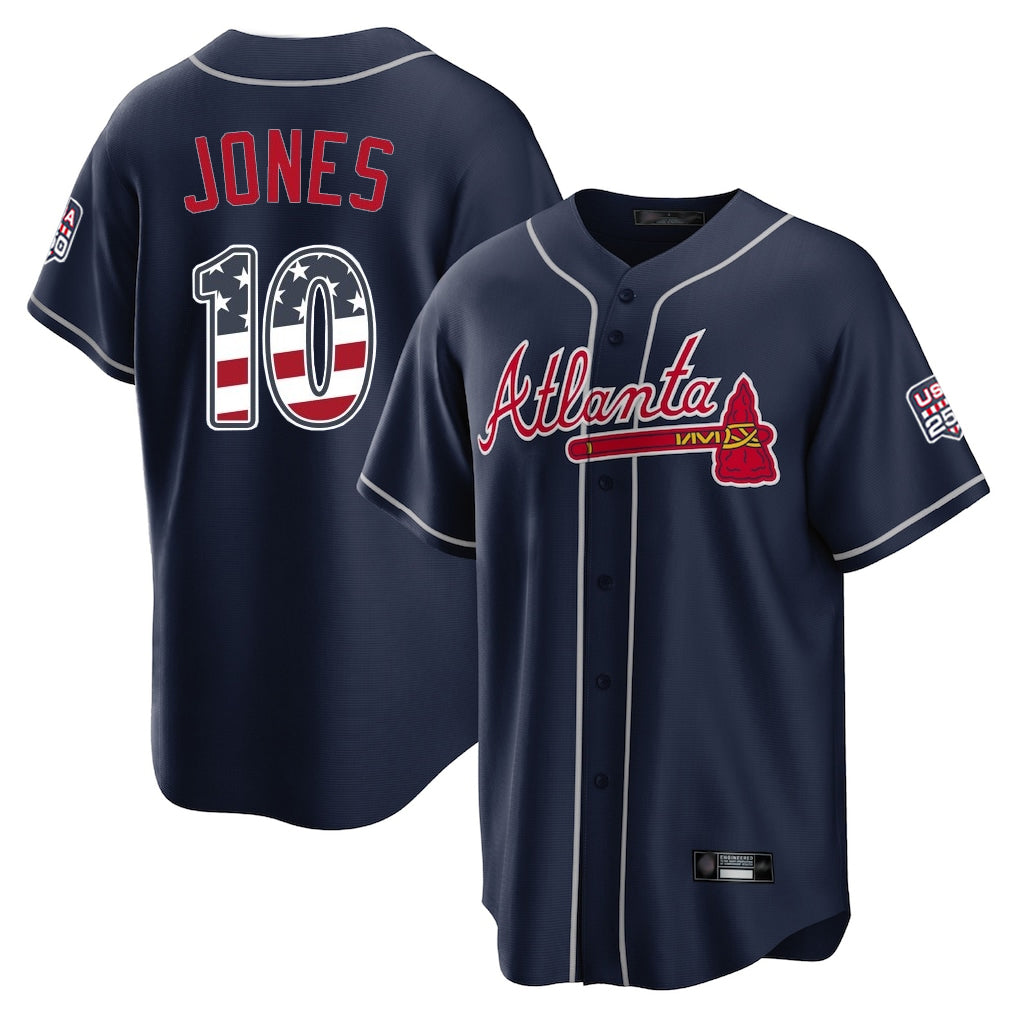 Atlanta Braves #10 Chipper Jones Player Navy BFRAILEY USA 250 Fourth Of July Limited Home Game Stitched Jerseys