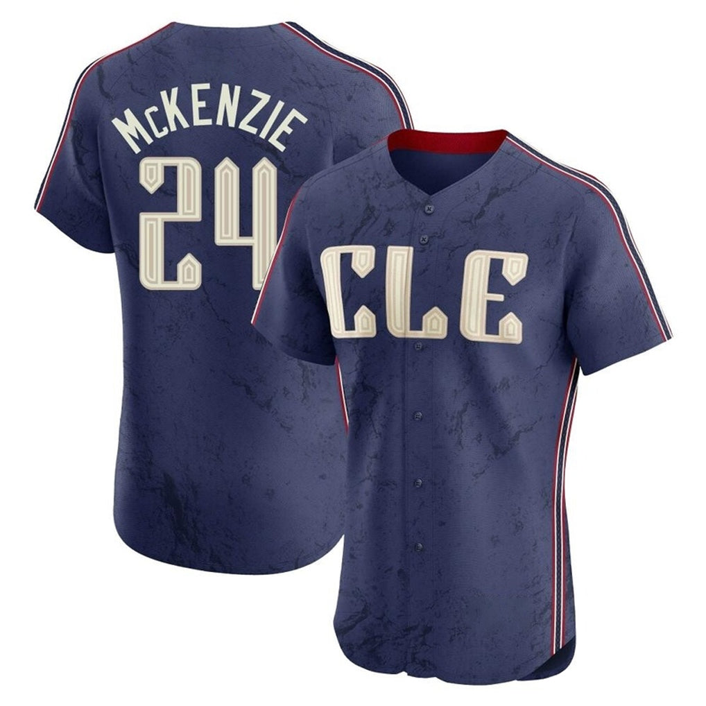 Cleveland Guardians #24 Triston McKenzie Player Navy BFRAILEY City Connect Limited Elite Home Stitched Jerseys