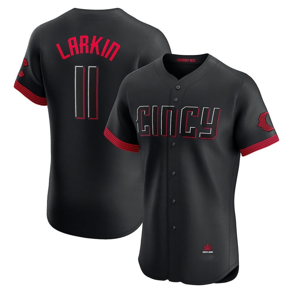 Cincinnati Reds #11 Barry Larkin Black BFRAILEY City Connect Elite Jersey
