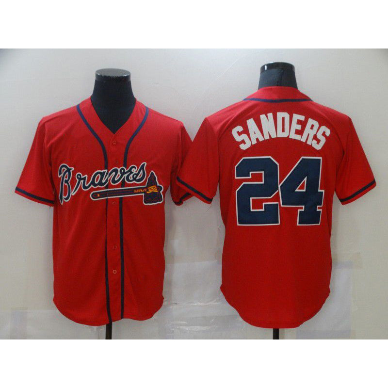 Atlanta Braves #24 Deion Sanders Red BFRAILEY Game Jerseys