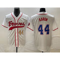 Atlanta Braves #44 Hank Aaron Number White BFRAILEY Cool Base With Patch Stitched Jersey