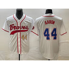 Atlanta Braves #44 Hank Aaron Number White BFRAILEY Cool Base With Patch Stitched Jersey