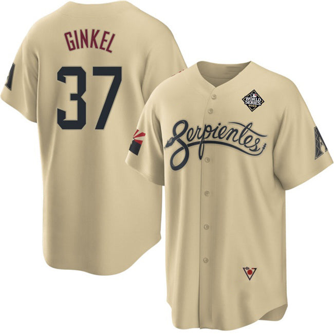 Arizona Diamondbacks #37 Kevin Ginkel Gold BFRAILEY 2023 World Series City Connect Cool Base Stitched Jersey