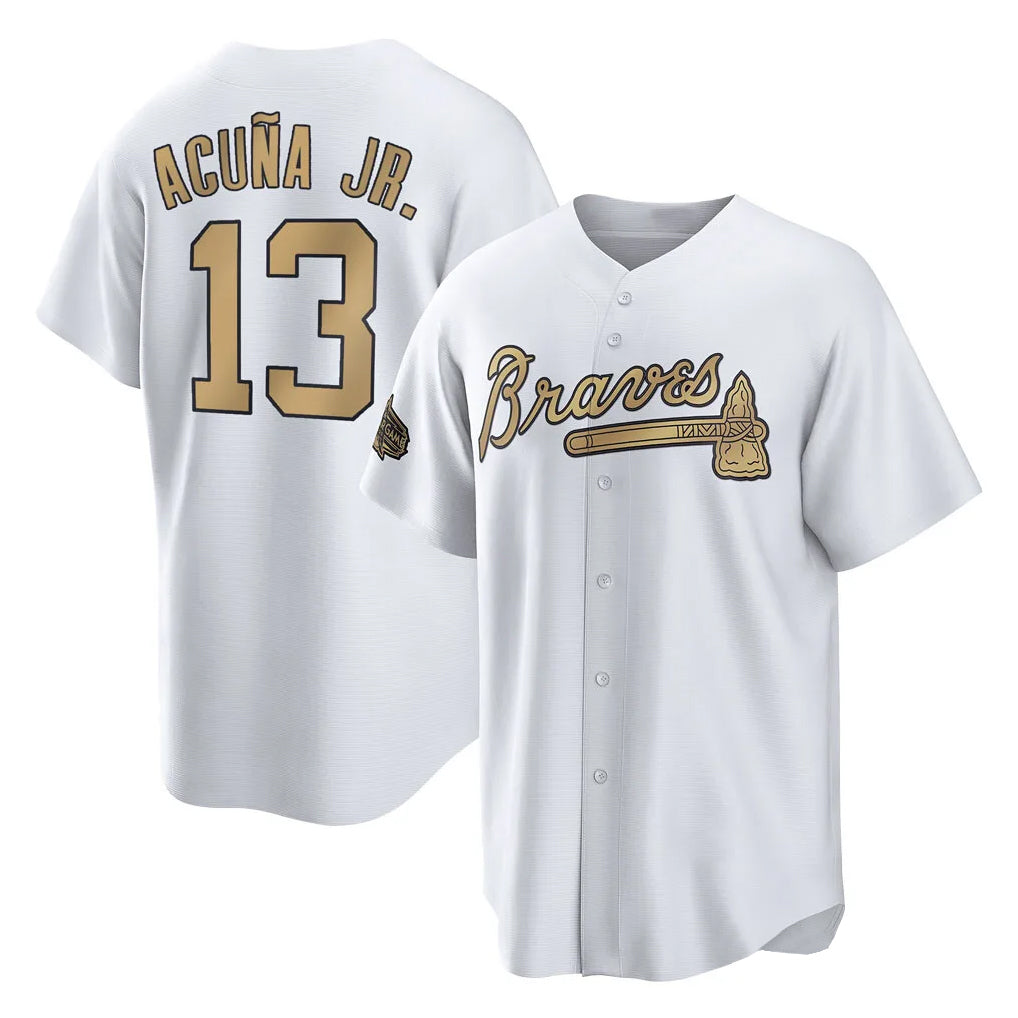 Atlanta Braves #13 Ronald Acuna Jr Player White-Gold BFRAILEY All-Star Home Game Stitched Jerseys