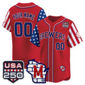 Custom Milwaukee Brewers America 250 Edition Vapor Premier Limited Red BFRAILEY Stitched Jerseys