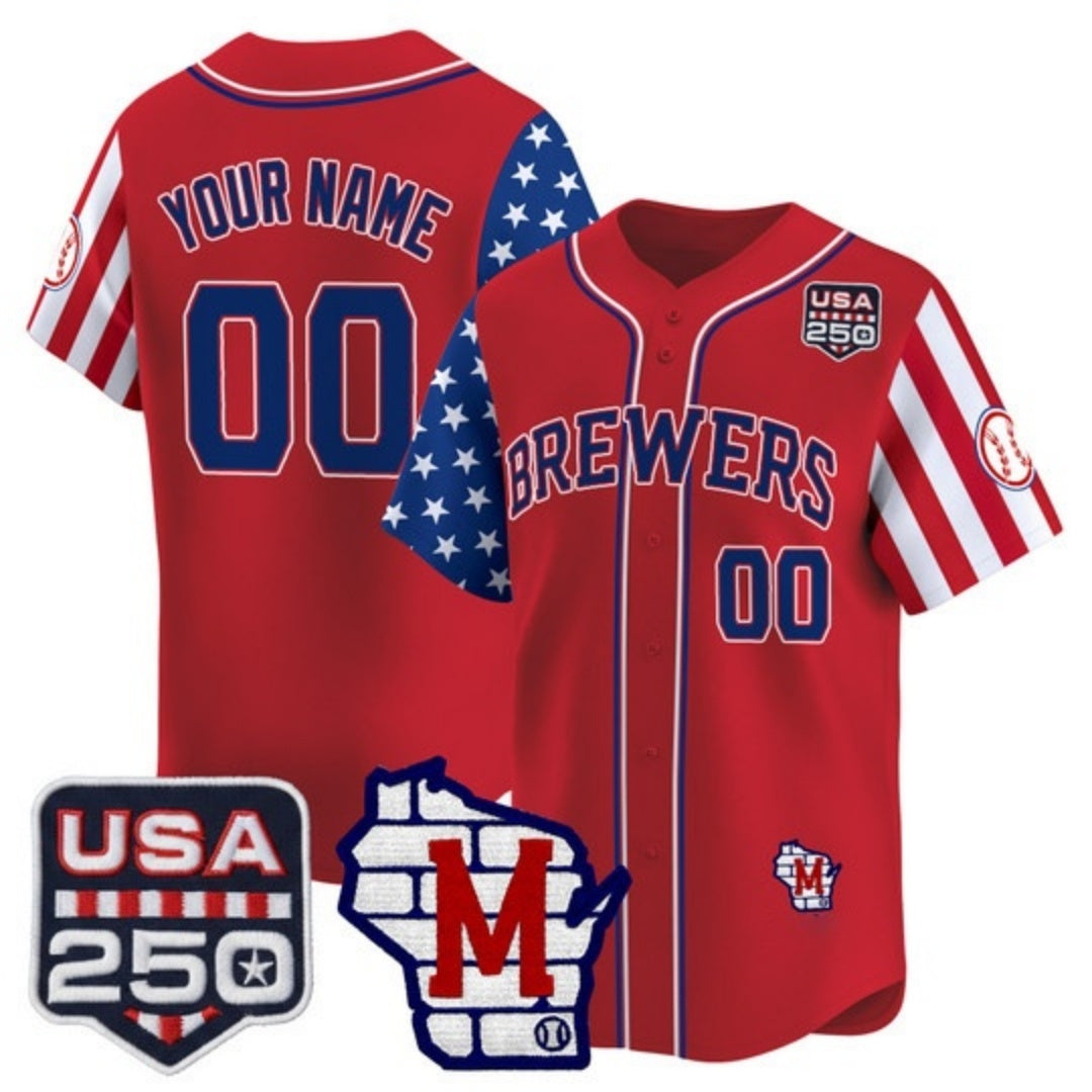 Custom Milwaukee Brewers America 250 Edition Vapor Premier Limited Red BFRAILEY Stitched Jerseys