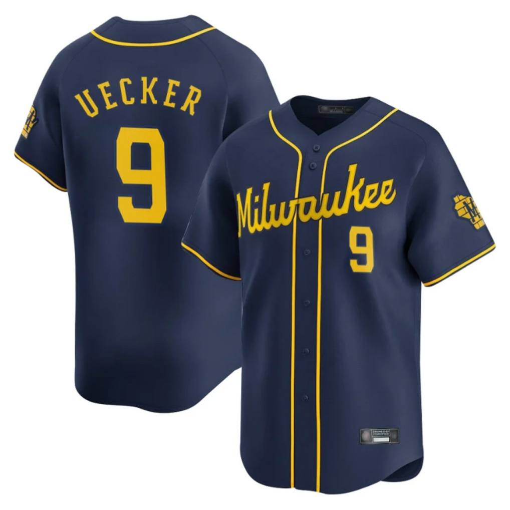 Milwaukee Brewers #9 Bob Uecker Player Navy BFRAILEY Home Limited Stitched Jerseys