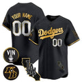 Custom Los Angeles Dodgers Vin Patch & Kobe Bryant Gold Trim Vapor Premier Limited Jersey V2 ¨C All Stitched-Black BFRAILEY