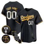 Custom Los Angeles Dodgers Vin Patch & Kobe Bryant Gold Trim Vapor Premier Limited Jersey V2 ¨C All Stitched-Black BFRAILEY