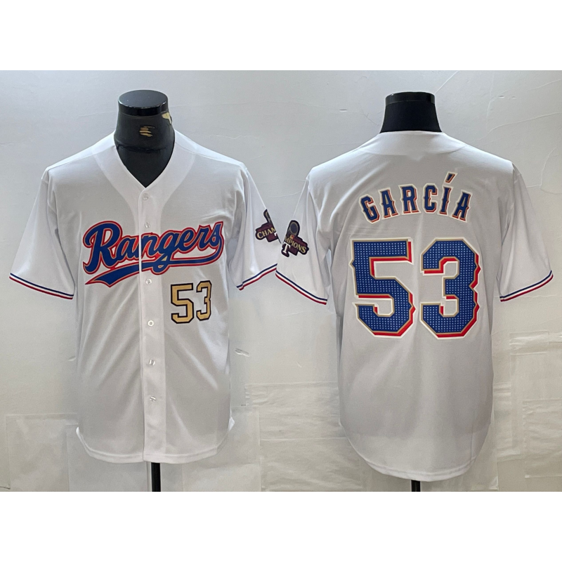 Texas Rangers #53 Adolis Garcia Number White BFRAILEY 2023 World Series Champions Cool Base Jerseys