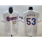 Texas Rangers #53 Adolis Garcia Number White BFRAILEY 2023 World Series Champions Cool Base Jerseys