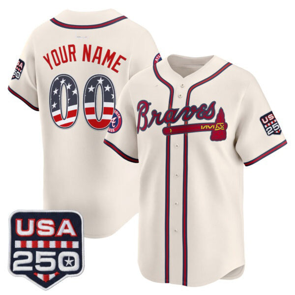 Custom Atlanta Braves Cream BFRAILEY USA 250 Fourth of July Vapor Premier Limited Jersey ¨C All Stitched