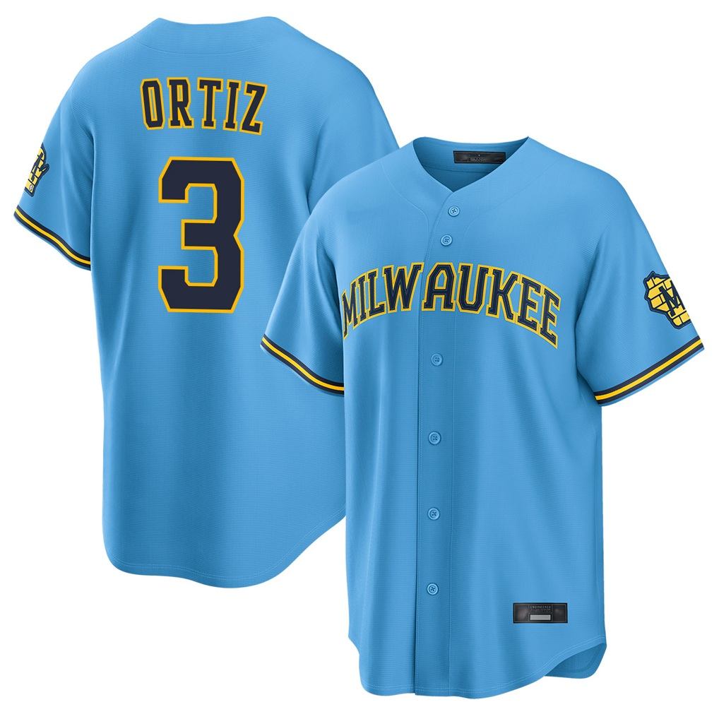 Milwaukee Brewers #3 Joey Ortiz Player Light Blue BFRAILEY Road Stadium Game Stitched Jerseys