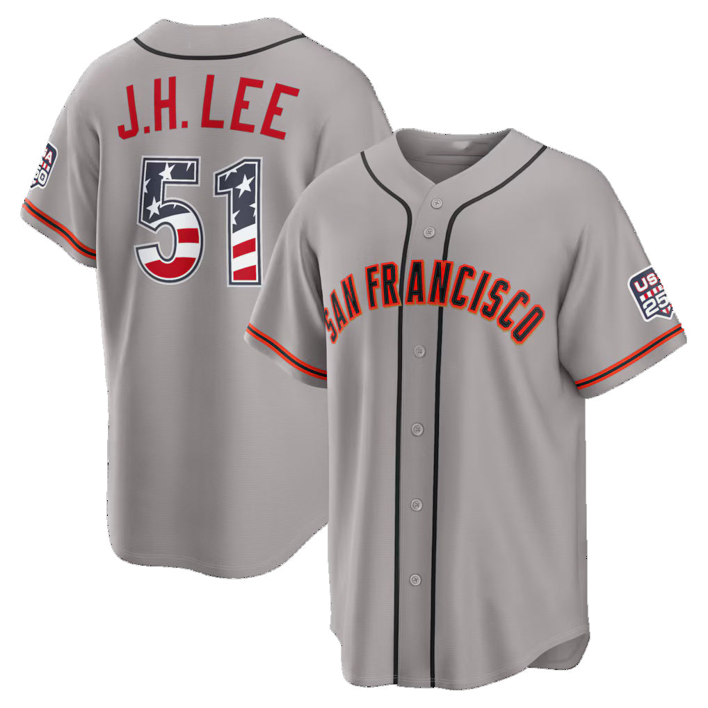 San Francisco Giants #51 Jung Hoo Lee USA 250 Fourth of July Road Stadium Jersey - Gray BFRAILEY