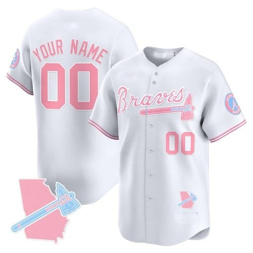 Custom Atlanta Braves Bubblegum Pink Vapor Premier Limited Jersey ¨C White BFRAILEY