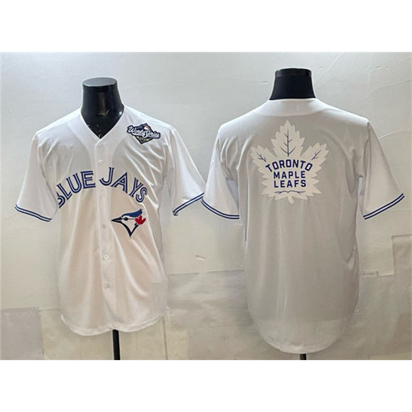 Toronto Blue Jays & Leafs White BFRAILEY 2025 World Series With White Leafs Logo Cool Base Stitched Jersey