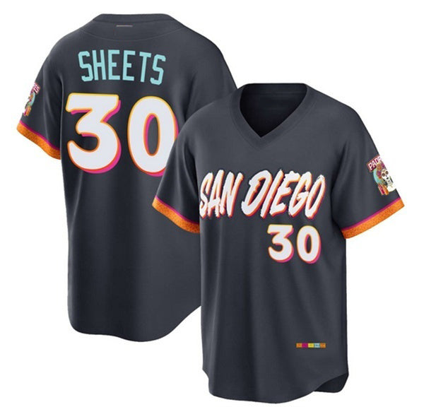 San Diego Padres #30 Gavin Sheets Obsidian BFRAILEY 2026 City Connect Stadium Stitched Jersey