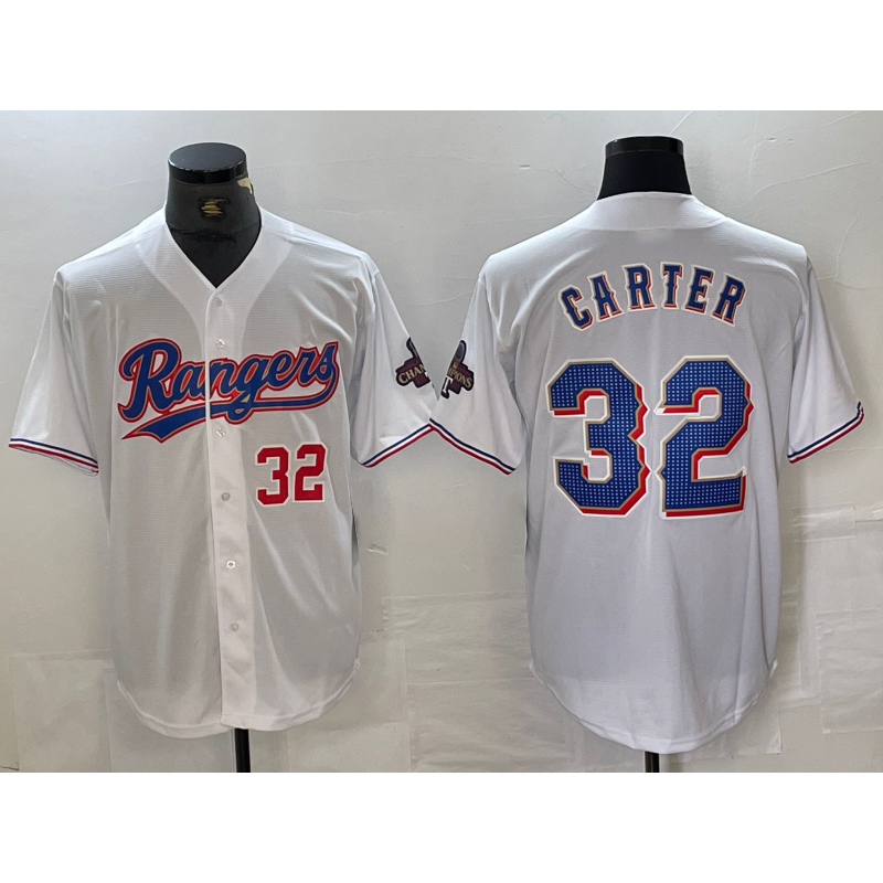 Texas Rangers #32 Evan Carter Number White BFRAILEY 2023 World Series Champions Cool Base Jersey 2