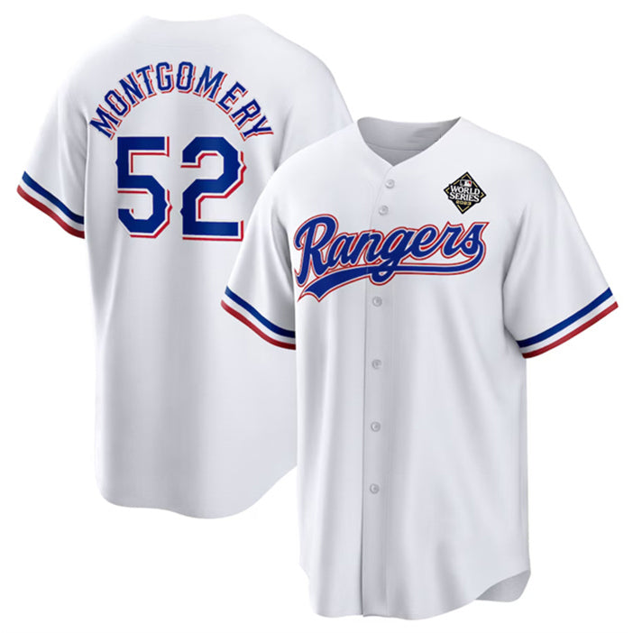 Texas Rangers #52 Jordan Montgomery White BFRAILEY 2023 World Series Stitched Jersey