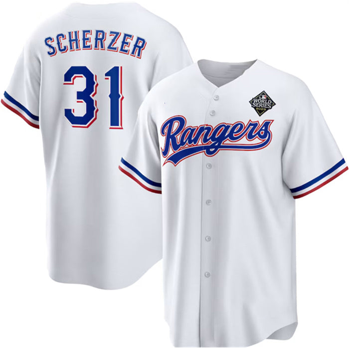 Texas Rangers #31 Max Scherzer 2023 White BFRAILEY World Series Stitched Jersey