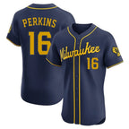 Milwaukee Brewers #16 Blake Perkins Player Navy BFRAILEY Home Limited Elite Stitched Jerseys