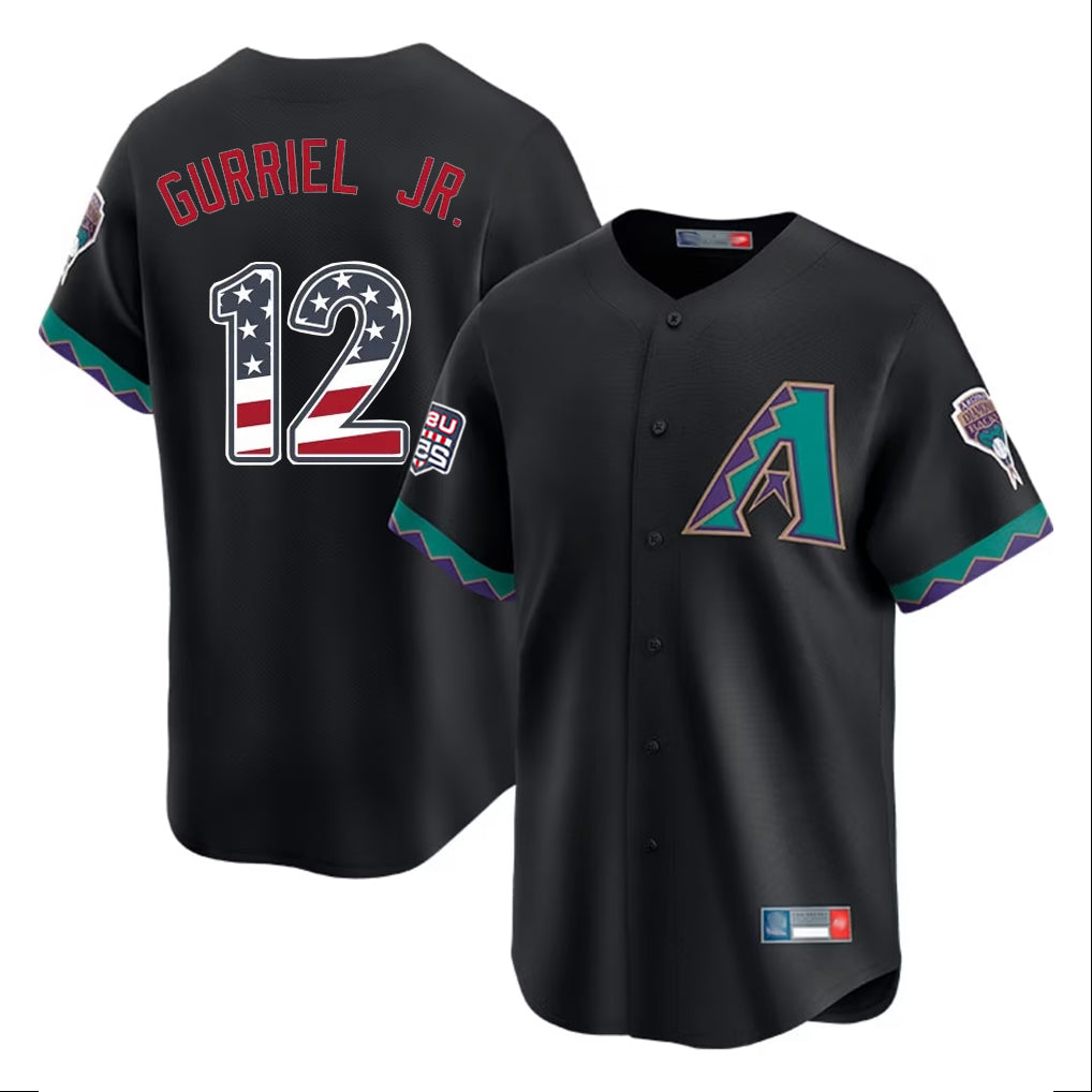 Arizona Diamondbacks #12 Lourdes Gurriel Jr Player Black BFRAILEY USA 250 Fourth of July Home Game Stitched Jerseys