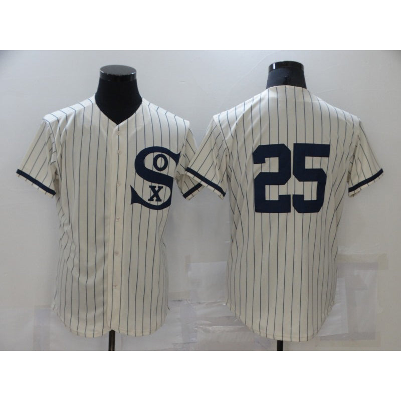 Chicago White Sox #25 Andrew Vaughn 2021 Cream Navy BFRAILEY Field of Dreams Flex Base Stitched Jersey