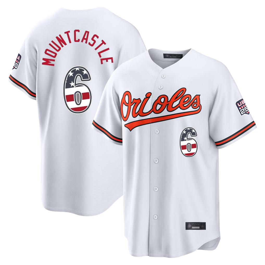 Baltimore Orioles #6 Ryan Mountcastle Player White BFRAILEY USA 250 Fourth of July Home Game Stitched Jerseys