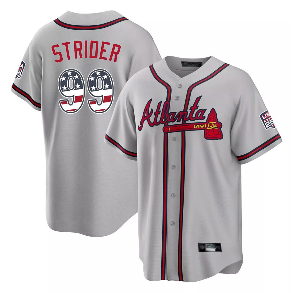 Atlanta Braves #99 Spencer Strider Player Gray BFRAILEY USA 250 Fourth Of July Limited Home Game Stitched Jerseys