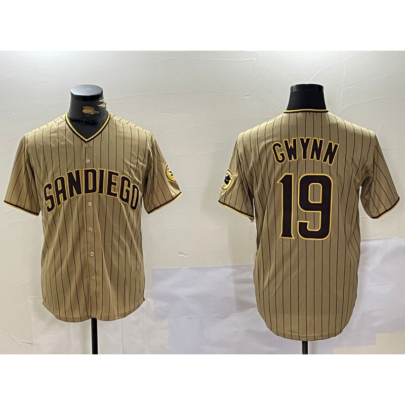 San Diego Padres #19 Tony Gwynn Khaki BFRAILEY Team Logo Cool Base Jersey 2
