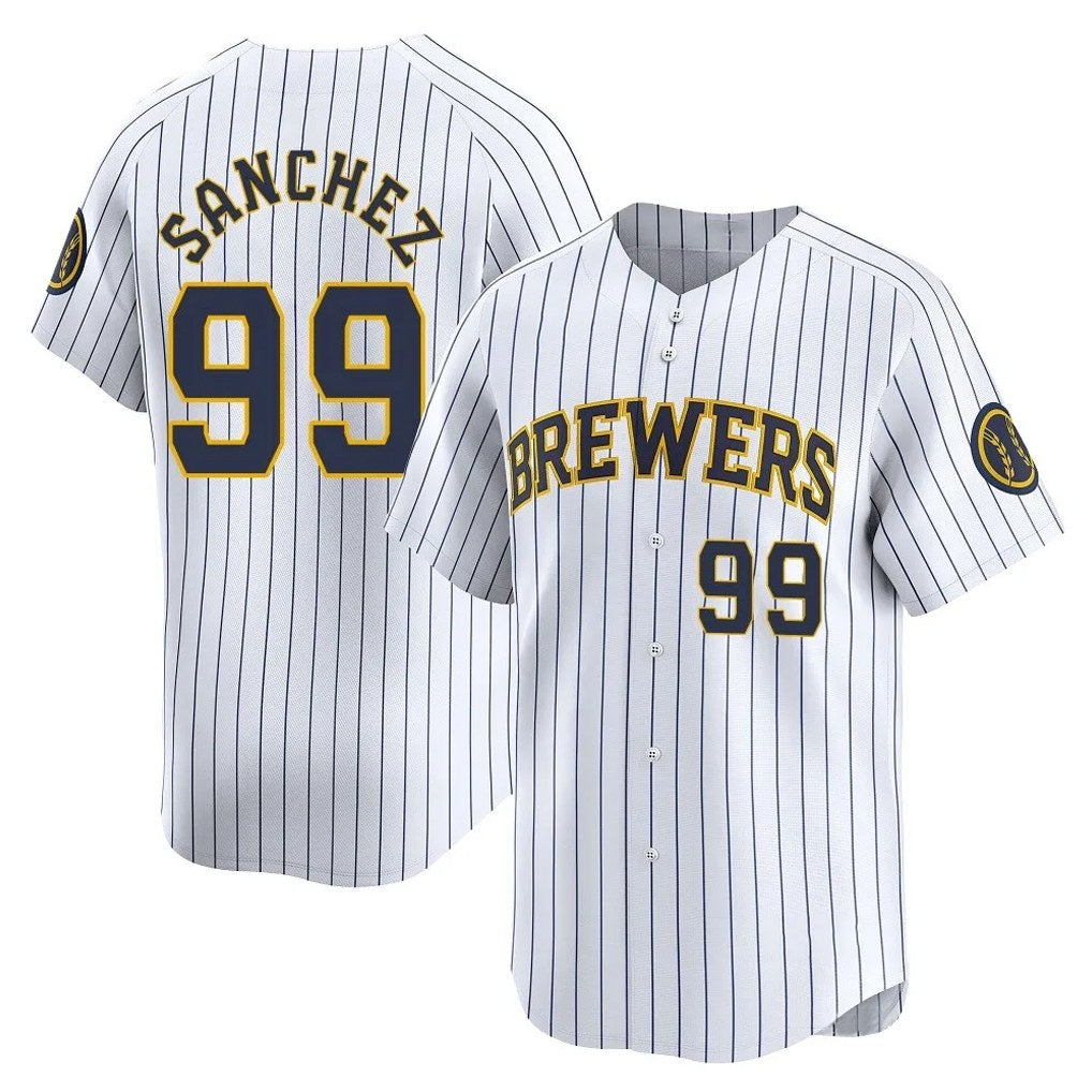 Milwaukee Brewers #99 Gary Sanchez Player White BFRAILEY Stripes Home Game Stitched Jerseys