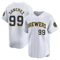 Milwaukee Brewers #99 Gary Sanchez Player White BFRAILEY Stripes Home Game Stitched Jerseys