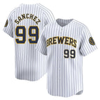 Milwaukee Brewers #99 Gary Sanchez Player White BFRAILEY Stripes Home Game Stitched Jerseys