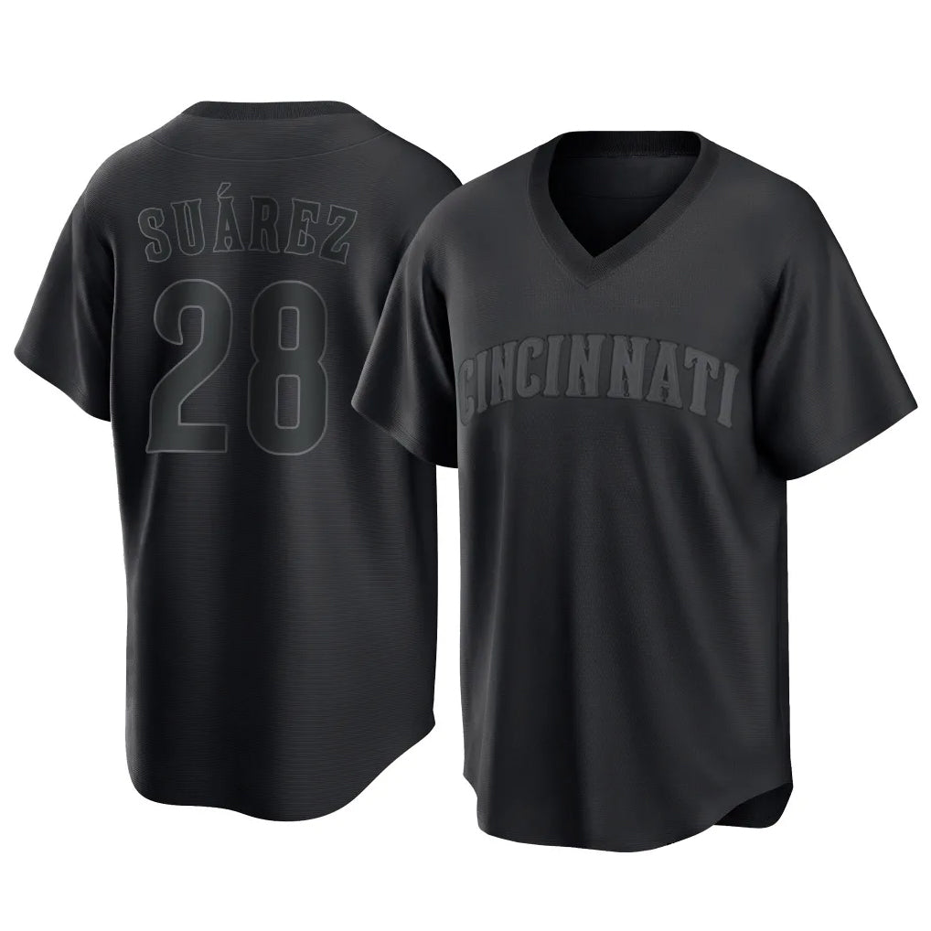 Cincinnati Reds #28 Eugenio Su¨¢rez Player Black BFRAILEY T-shirt Game Home Stitched Jerseys