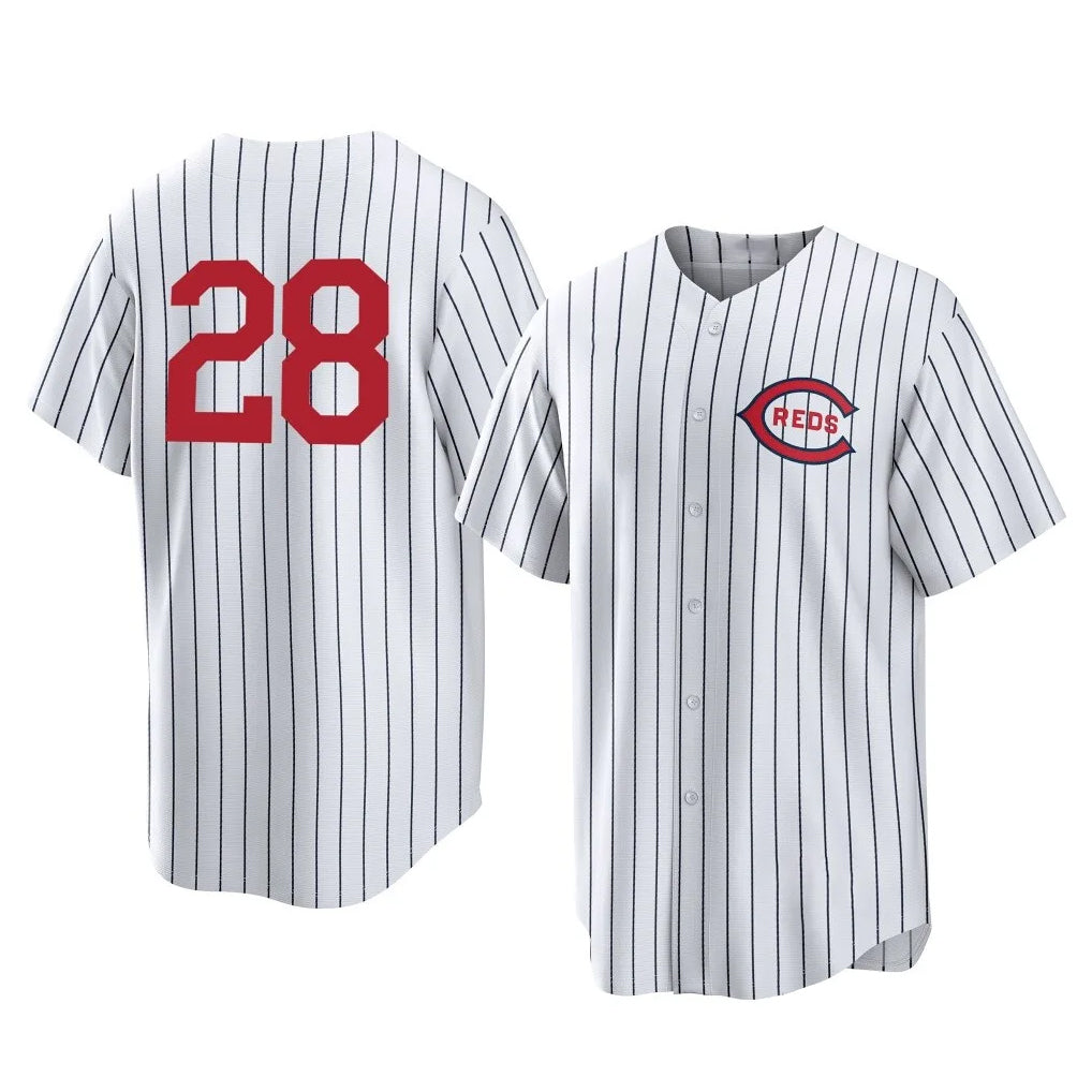 Cincinnati Reds #28 Eugenio Su¨¢rez Player White BFRAILEY Stripe Field of Dreams Game Home Stitched Jerseys