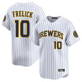 Milwaukee Brewers #10 Sal Frelick Player White BFRAILEY Stripes Home Limited Game Stitched Jerseys