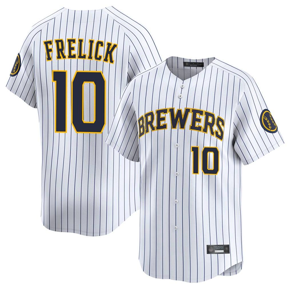 Milwaukee Brewers #10 Sal Frelick Player White BFRAILEY Stripes Home Limited Game Stitched Jerseys