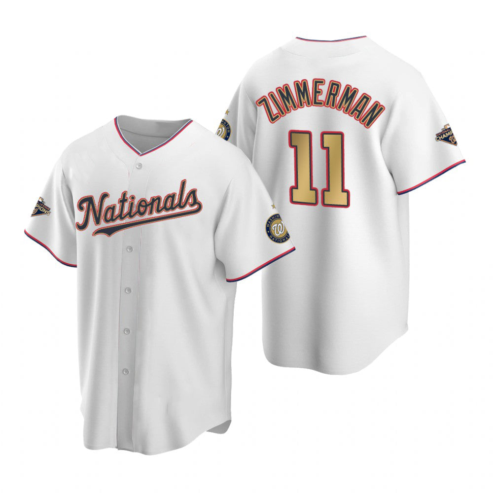 Washington Nationals #11 Ryan Zimmerman White Gold BFRAILEY 2019 World Series Champions Stitched Cool Base Jersey
