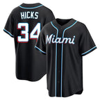 Miami Marlins #34 Liam Hicks Player Black BFRAILEY Fashion Out Home Game Stitched Jerseys