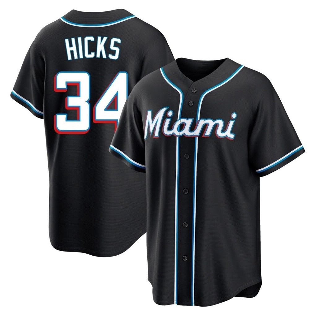 Miami Marlins #34 Liam Hicks Player Black BFRAILEY Fashion Out Home Game Stitched Jerseys